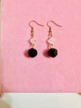 Handmade S925 Sterling Silver Black Crystal Drop Earrings